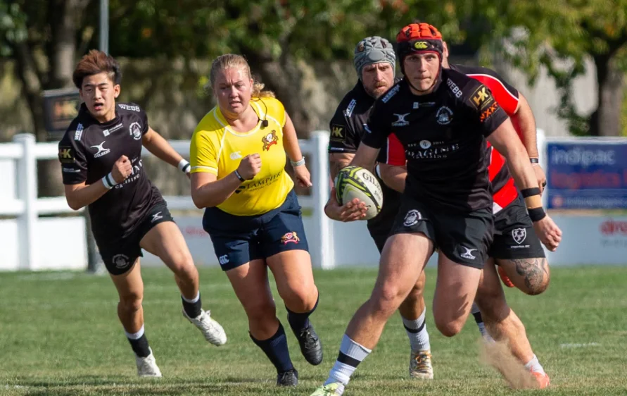 Royal Wootton Bassett men's rugby players wearing HK Engineering sponsored shirts during a match